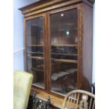 A Mid XIX Century Mahogany Bookcase, with stepped cornice, twin glazed doors over panelled