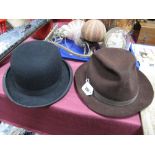 A Gent's Black Bowler Hat, retailers label "Battersby London", a Christy's gent's brown felt