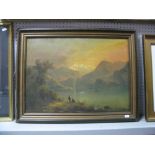F. Schulz? XIX Century Oil on Canvas, possibly Switzerland with snow covered mountains in the