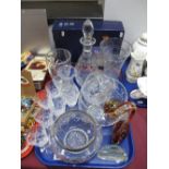 Lead Crystal Glassware, decanter, vases, posy bowl, paperweight, spirit glasses, etc - One Tray
