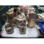 A Five Piece Silver Plated and Engraved Tea Set, ice bucket and tongs:- One Tray