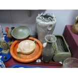 Carlton Ware Orange Lustre Shallow Bowl, Crown Devon lemon squeezer, Art Pottery vases, etc:- One