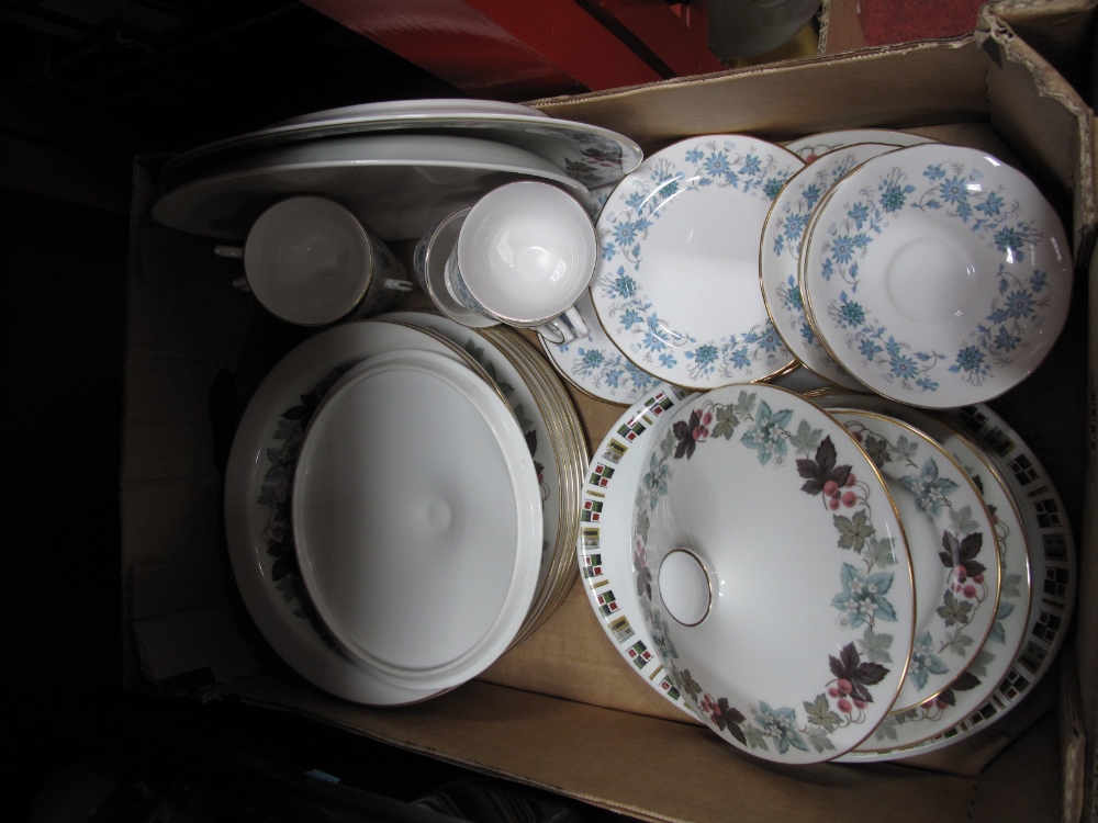 A Royal Doulton China Part Dinner Service, "Camelot" pattern, Colclough china tea service:- One Box