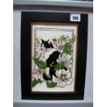 A Moorcroft Pottery Plaque in the 'Daisy Cat' Pattern by Rachel Bishop, shape PLQ11, impressed and