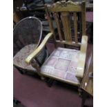 A Light Oak Carver Chair, circa 1920's with carved floral cresting on turned and block supports.