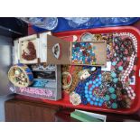 Assorted Costume Jewellery, including beads, imitation pearls, brooches, magnifying glass on