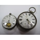 A Hallmarked Silver Cased Openface Pocketwatch, (damages); together with a smaller example (