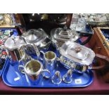 Two Arundel 'CWF' Teapots and Hotel Three Piece Teaset, salt and pepper, teapot:- One Tray