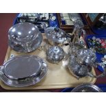 A Decorative Plated Three Piece Tea Set, further tea pot, footed dishes, oval entree dish, etc.