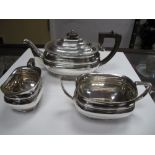 A Roberts & Belk Three Piece Tea Set, each of plain rounded rectangular form, on flat base. (3)