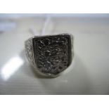 An England Silver Ring, bearing three lions in shield crest, with diamond inset stone.