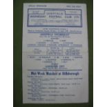 Sheffield Wednesday 1948-9 v. Leicester, single sheet programme, dated 11th April 1949.