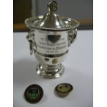 Sheffield United Toothpick Holder by Viners, engraved "To Celebrate Sheffield United's Promotion