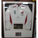 Rugby Union England World Cup Champions 2003, white Nike shirt, bearing jason Robinson signature,