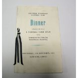 Sheffield Wednesday 1963 Dinner menu, in honour of the visit of F.C Koln, inter cities fair cup,