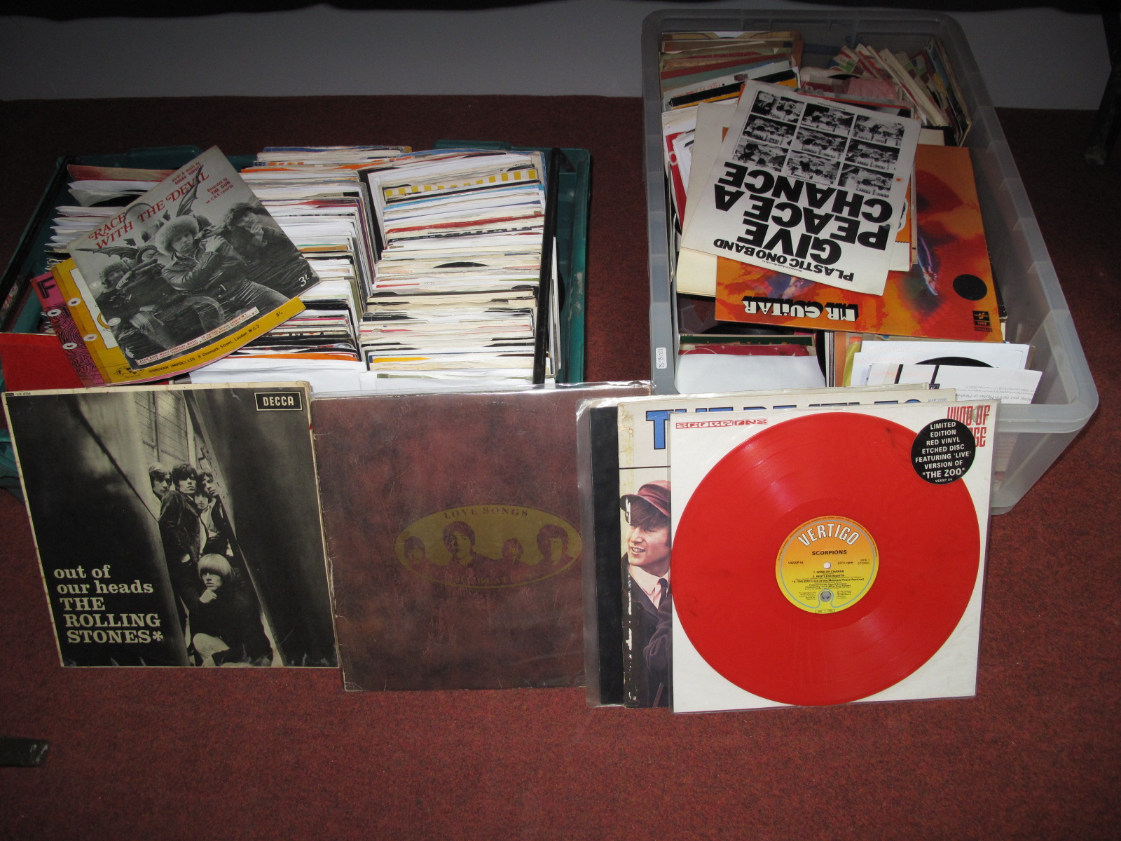 A Mixed Selection of LP's and Over Three Hundred 45rpm's. Including The Rolling Stones, Beatles,