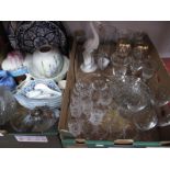 A Quantity of Pottery and Glassware, vases, wines, decanter etc:- Two Boxes
