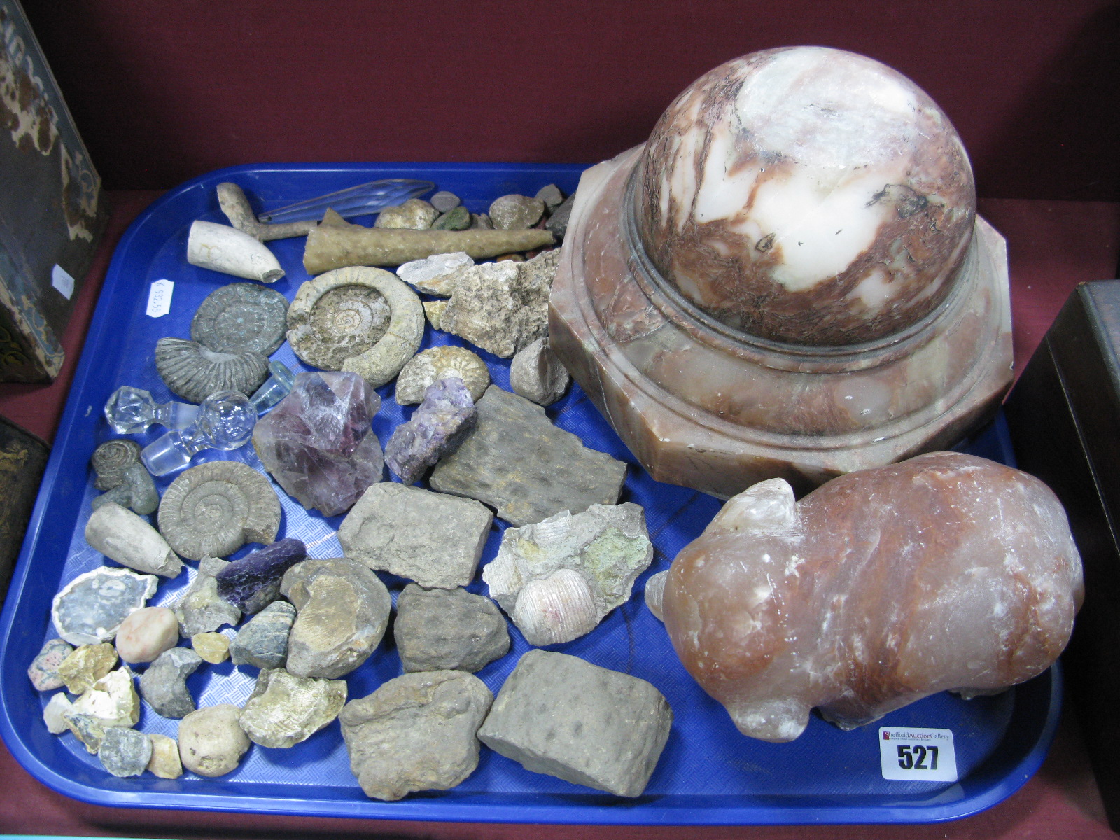 Fossils, Minerals, alabaster, elephant, etc:- One Tray