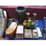 W.M.F Brass Vase, with floral decoration (faded), camera's H.C.C enamel badge, other badges, pair of