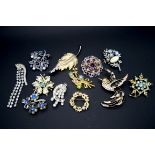 A Collection of Vintage Costume Brooches, including floral sprays, bird of paradise etc.