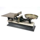 XIX Century Brass Shop Scales by "Parnall & Sons, Fishponds, Bristol", on ebonised and marble base.