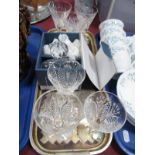 Waterford Glass Six Sherry Glasses, with cross cut decoration to conical bowls on faceted baluster