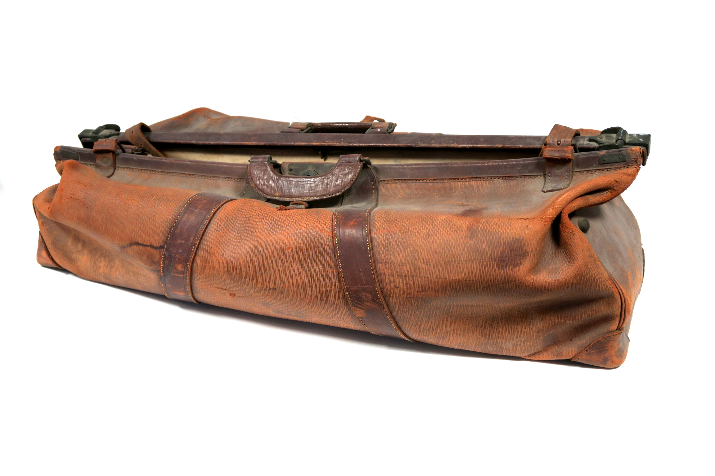 A Tan Leather Vintage Cricket Bag, with retailers label "Stuart Surridge & Co., London" and