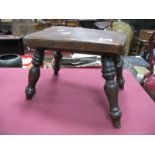 A XIX Century Elm Ash Milking Stool, rectangular top, on turned legs.