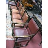 A Set of Six (Four Single, Two Carver) Dining Chairs, with studded leather seats and backs.