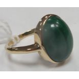 A Modern 9ct Gold Malachite Set Ring, oval collet set.