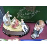 Beswick Ware 'Mrs Rabbit and the Four Bunnies, No. 948/1997, on wooden plinth (boxed; An Arsfigure