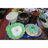 Bretby Jardiniere, jelly Mould, XIX Century hand painted Gibsons jug, etc:- One Tray