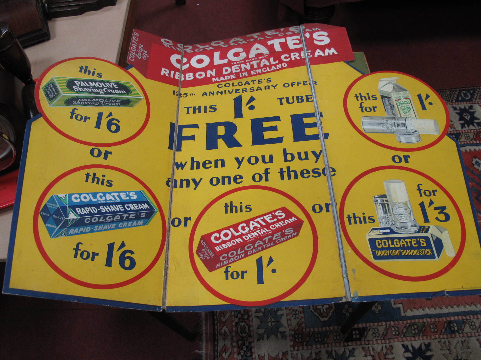 A XX Century Colgate Folding Triple Card Advertising Sign.