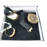 A 9ct Gold Ring, (damages); a decorative locket style pendant and a 'Rolled Gold' cased ladies