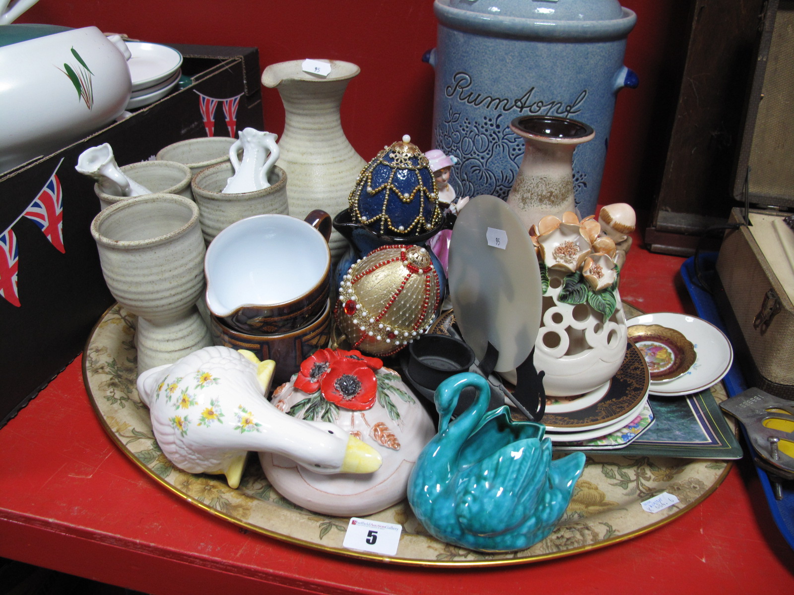 Studio Pottery Stoneware Carafe and Four Goblets, Scheurich vase, decorative pottery, etc:- One Tray