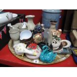 Studio Pottery Stoneware Carafe and Four Goblets, Scheurich vase, decorative pottery, etc:- One Tray