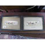 Two Stevengraphs, "Woven in Silk by Thomas Stevens", "Full Cry" and "The Meet", each framed and