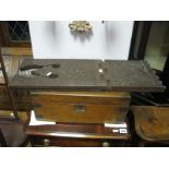 A XIX Century Oak Brass Bound Writing Box; together with a hardwood carved 'X' shaped stand.