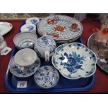 Three XVIII Century Tin Glazed Plates, nine Royal Copenhagen miniature pin trays, blue and white