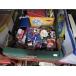 A Quantity of Sewing Items, cottons, scissors, needles, etc:- One Box