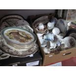 Oval Dishes, meat plate, etc; printed with pheasants, cottage ware biscuit jar, assorted tea