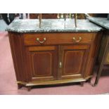 An Edwardian Mahogany Inlaid Washstand, with a marble top, long drawer over two panelled cupboard