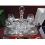 Waterford Glass Ships Decanter, having faceted stopper; together with six "Colleen" brandy glasses