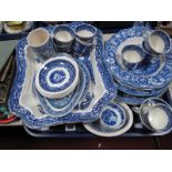 XIX Century Copeland Blue and White Plate, masons blue, white cups, saucers, and other blue and