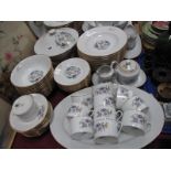 A Limoges Porcelain Part Dinner Service, printed decoration of exotic birds amongst foliage on a