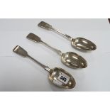 A Set of Three Elizabeth Eaton Hallmarked Silver Fiddle Pattern Table Spoons, London 1856,