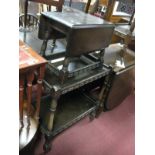 A Dark Oak Drop Leaf Coffee Table and Tea Trolley.