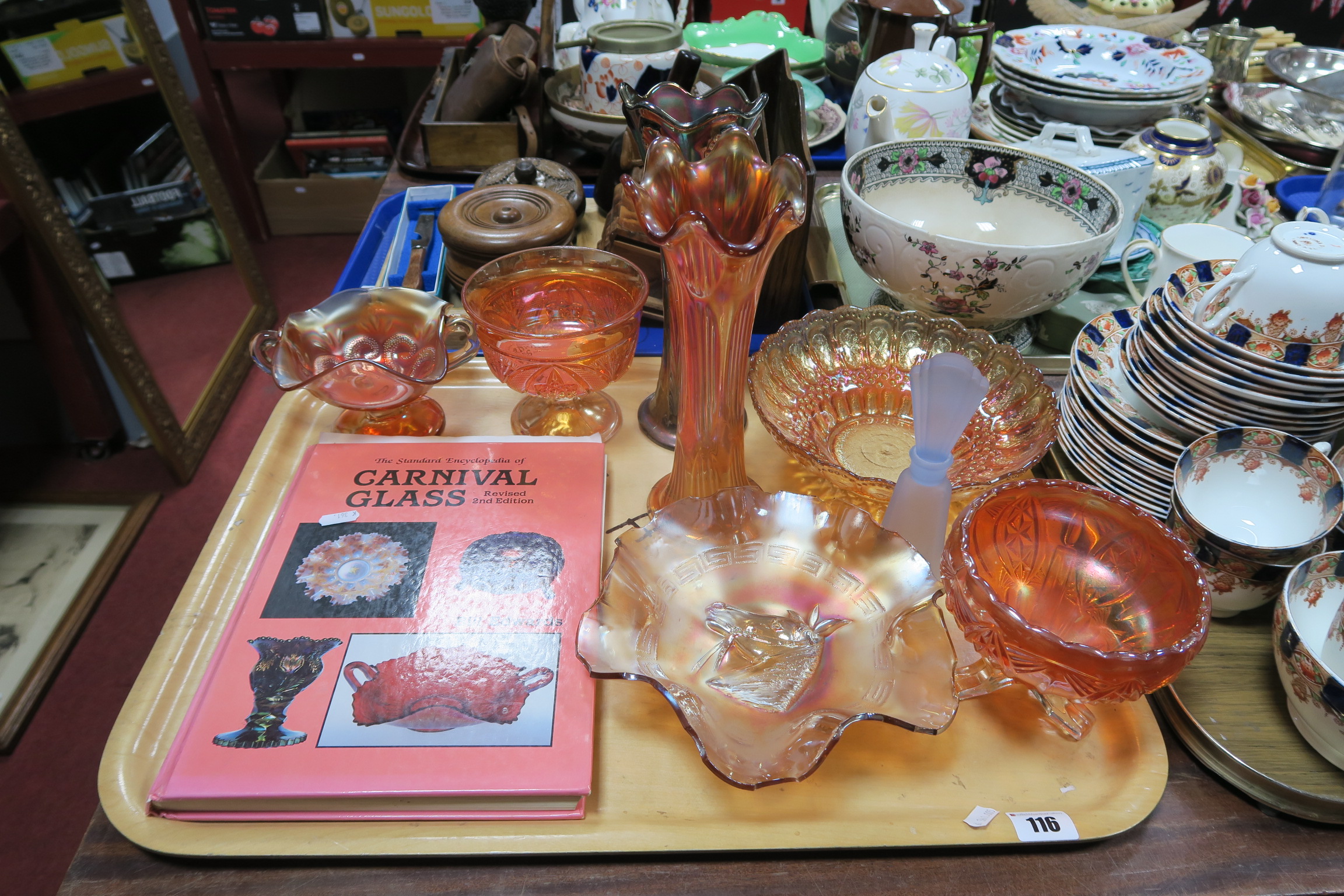 Carnival Glassware Including Vases, reference books:- One Tray