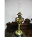 XIX Century Brass - Copper Oil Lamp, with swag decoration, gadrooned base.