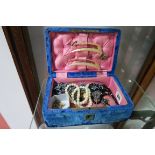 Shell Necklace, beads, earrings, stickpins, etc, contained in a plush box with carry handle.